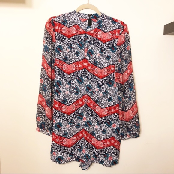 Express Pants - Express Mix Floral Print Long Sleeve Boho Romper